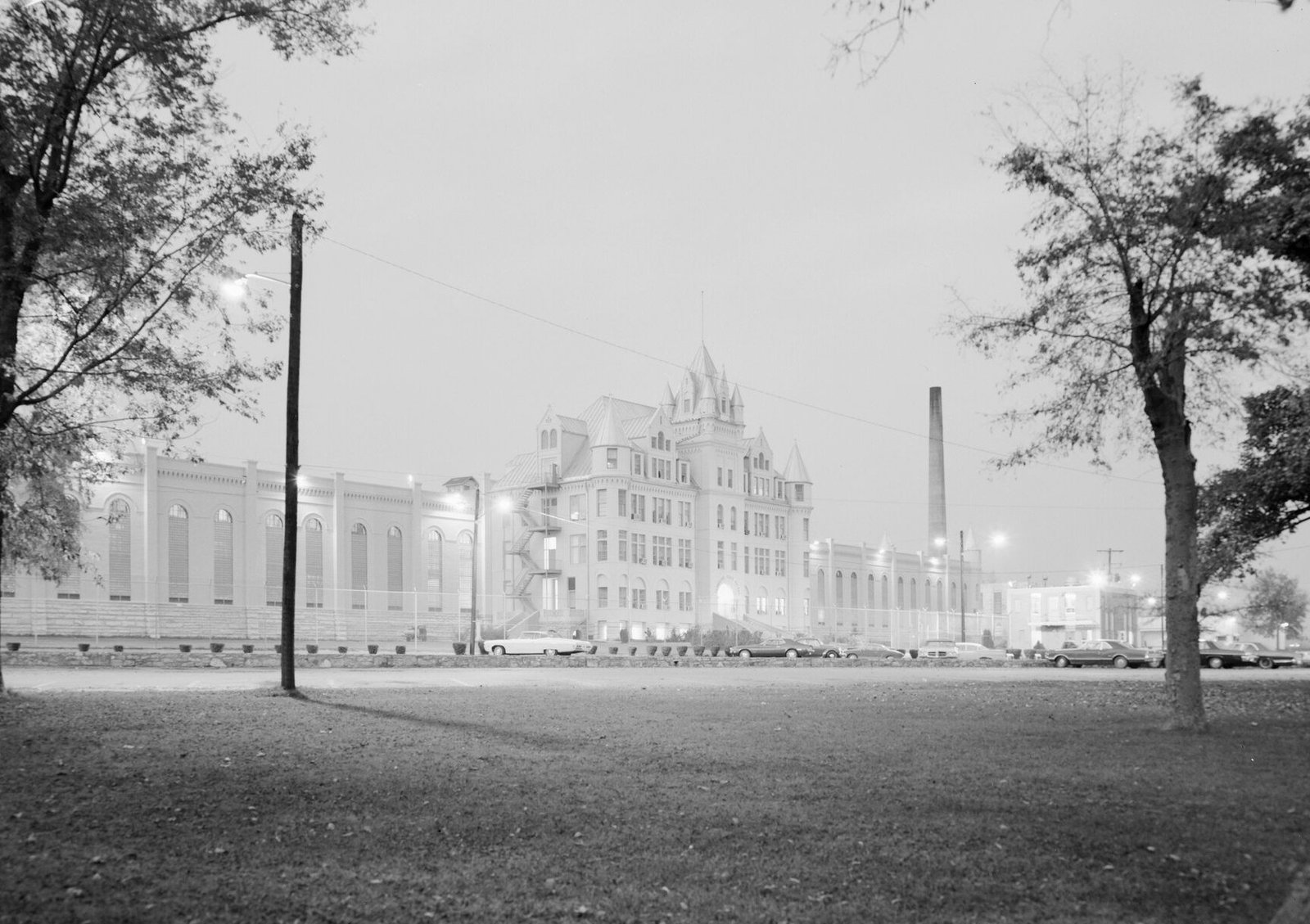 The old Tennessee State Penitentiary in Nashville at dusk