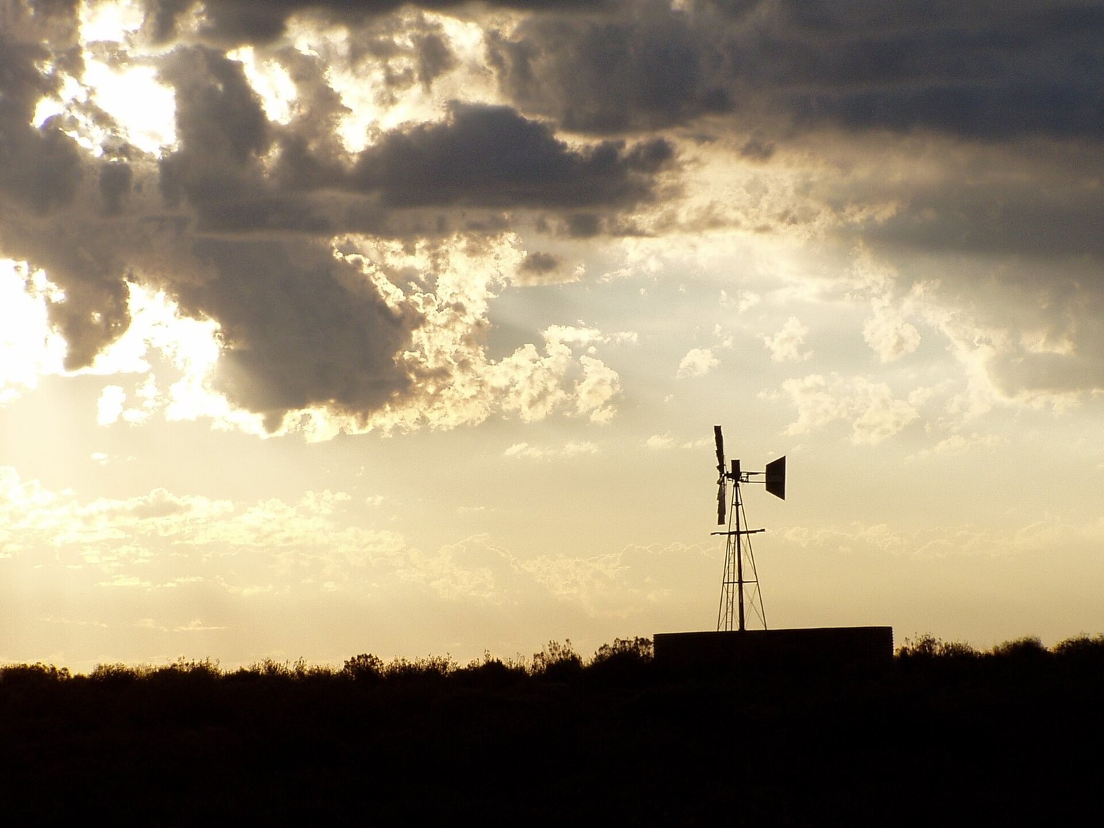 A windpump on a Karoo farm at sunset