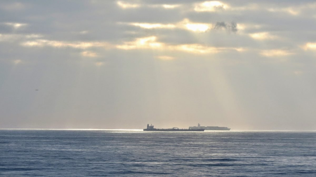 An oil tanker on the horizon off Durban