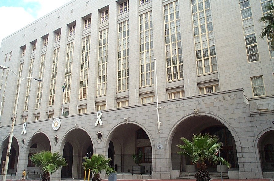 The Provincial Building on Wale Street in Cape Town, a large stone building with tall windows and arched entrances